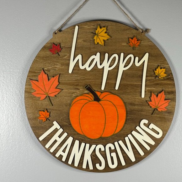Handmade Other - 🦃 “Happy Thanksgiving” Sign – 11.5” Round